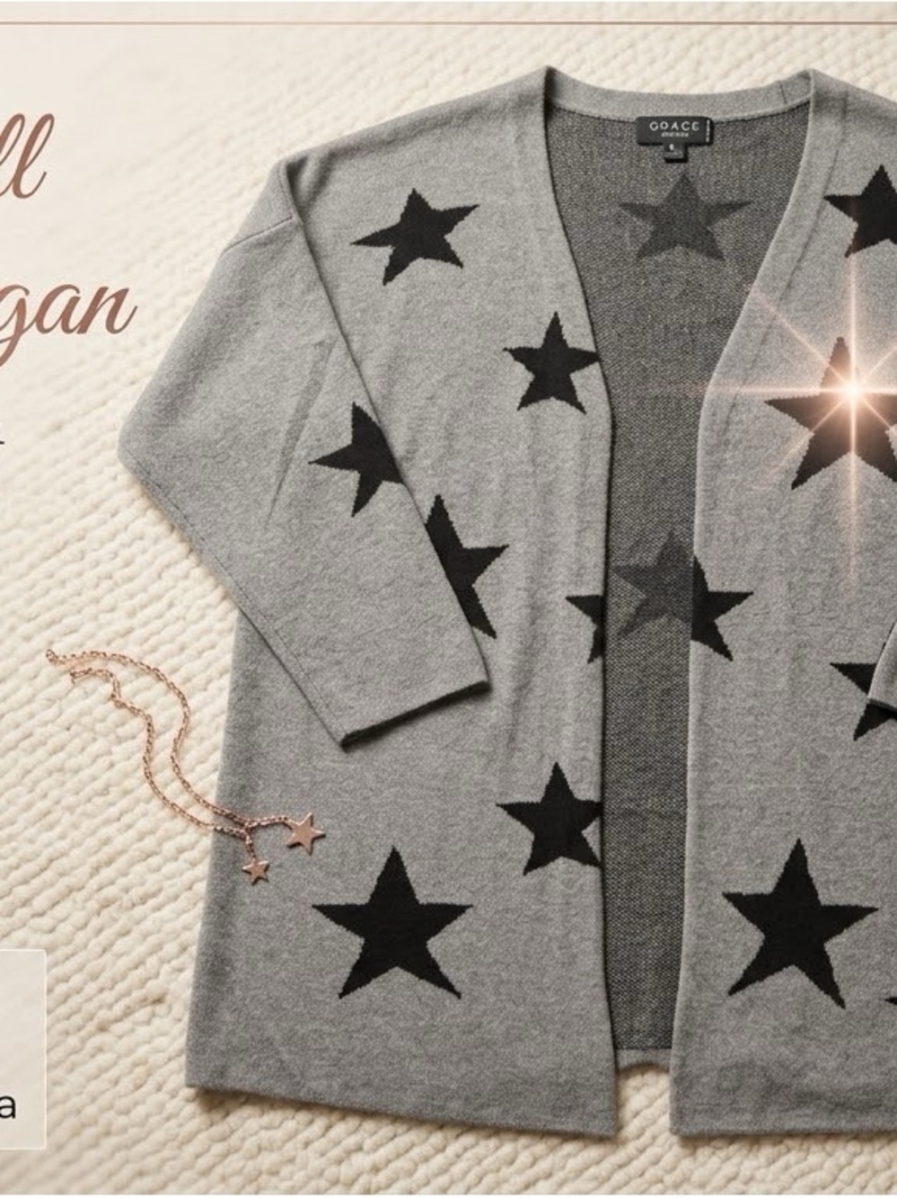 Grace Gray Cardigan with Black Star Print